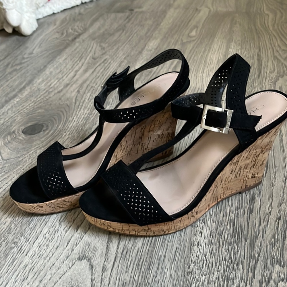 Charles by Charles David Black Suede Wedge Sandals